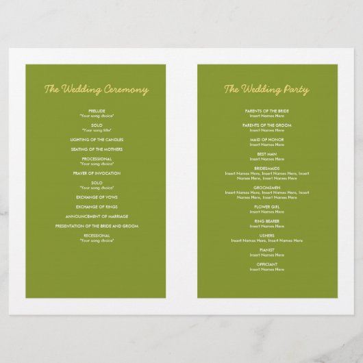 Hochzeitsprogramm für Grüne Palmen (Rückseite)