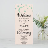 Hochzeitsprogramm für Grüne Sterne Crescent Moon (Stehend Vorderseite)