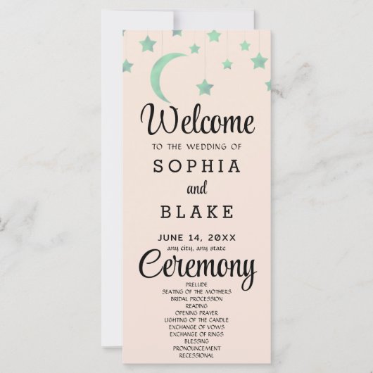 Hochzeitsprogramm für Grüne Sterne Crescent Moon (Vorderseite)