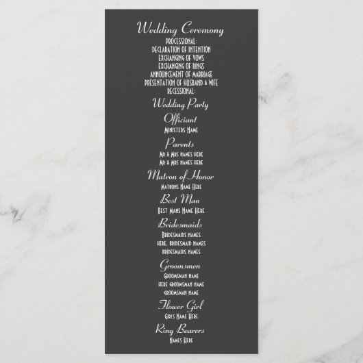 Hochzeitsprogramm für Grüne Tarnung Programm (Rückseite)