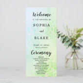 Hochzeitsprogramm für grüne und blaue Rose (Stehend Vorderseite)