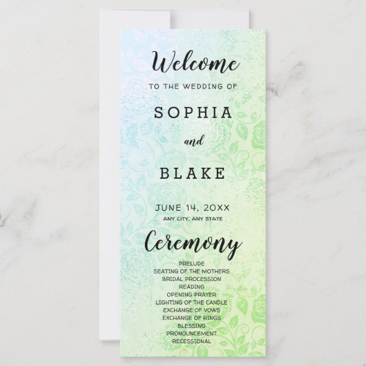 Hochzeitsprogramm für grüne und blaue Rose (Vorderseite)