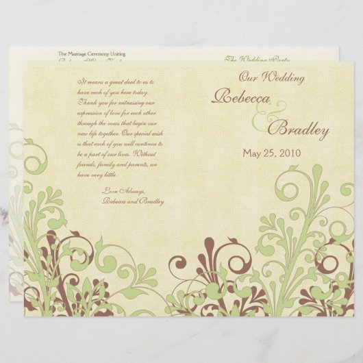 Hochzeitsprogramm für Grüne und Braun Abstrakter B (Vorne/Hinten)