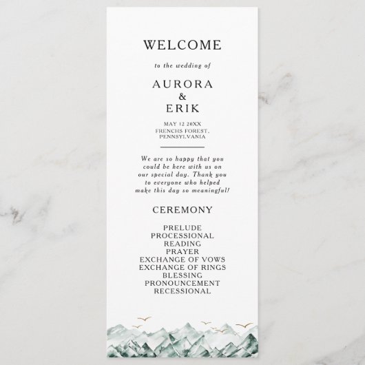 Hochzeitsprogramm für Grüne und Gold Programm (Vorderseite)