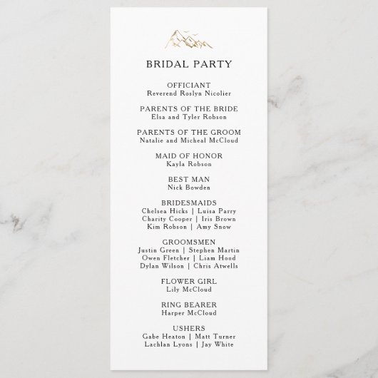 Hochzeitsprogramm für Grüne und Gold Programm (Rückseite)