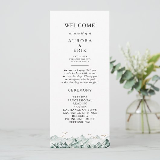 Hochzeitsprogramm für Grüne und Gold Programm (Stehend Vorderseite)