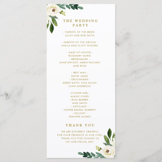 Hochzeitsprogramm für grüne und goldene Blumen Programm (Rückseite)