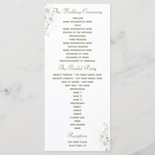 Hochzeitsprogramm für grüne und goldene einfache H Programm (Rückseite)