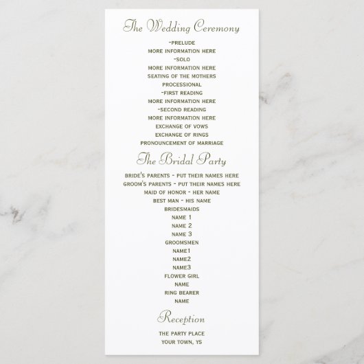 Hochzeitsprogramm für grüne und rosafarbene Hochze Programm (Rückseite)