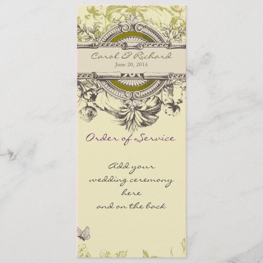 Hochzeitsprogramm für grüne Vintage Blumen Programm (Vorderseite)