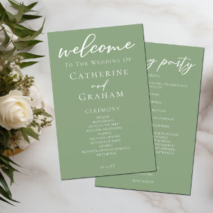 Hochzeitsprogramm für grüne weiße Typografie