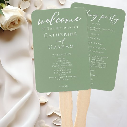 Hochzeitsprogramm für grüne weiße Typografie Fächer