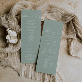 Hochzeitsprogramm für grüne Weißkalligrafie Programm