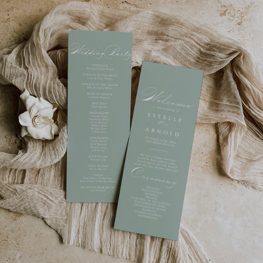 Hochzeitsprogramm für grüne Weißkalligrafie Programm