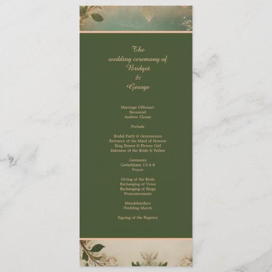 Hochzeitsprogramm für grüne Whimsical Medieval For Programm (Rückseite)