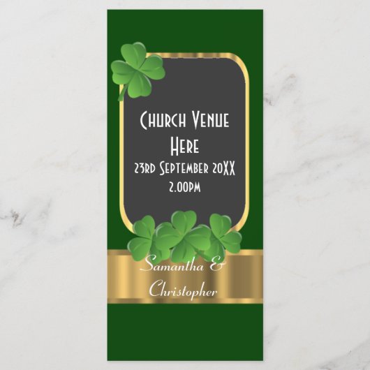 Hochzeitsprogramm für grünes irisches Kleeblatt Programm (Vorderseite)