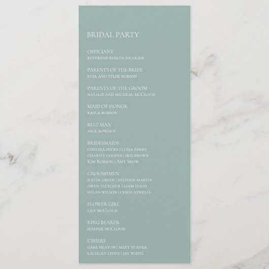 Hochzeitsprogramm für Grünpflanzen Programm (Rückseite)