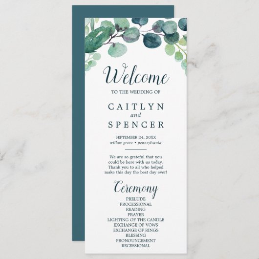 Hochzeitsprogramm für Grünpflanzen und Eukalyptus Programm (Vorne/Hinten)