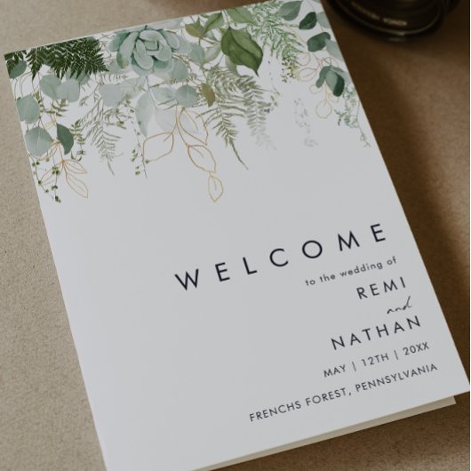 Hochzeitsprogramm für Grünpflanzen und Goldleder Programm