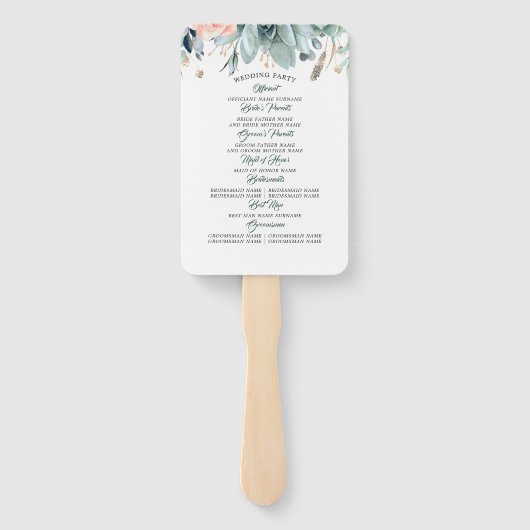 Hochzeitsprogramm für Grünpflanzen und Rosen in Ro Fächer (Rückseite)