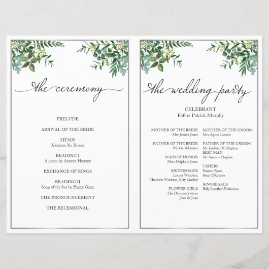 Hochzeitsprogramm für Grünpflanzen und Silber, ele (Rückseite)