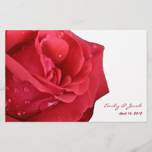 Hochzeitsprogramm für helle Rote Rose (Vorderseite)