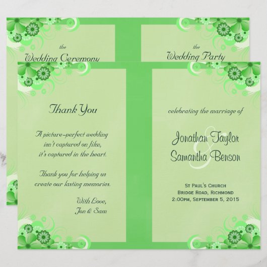 Hochzeitsprogramm für hellgrüne Blütenblätter (Vorne/Hinten)