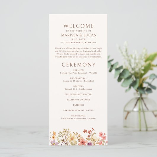 Hochzeitsprogramm für Herbst-Wildblumen (Stehend Vorderseite)