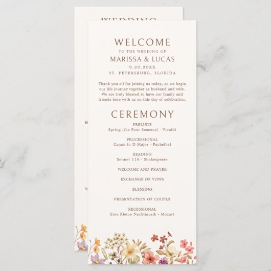 Hochzeitsprogramm für Herbst-Wildblumen (Vorne/Hinten)