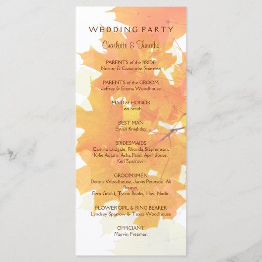 Hochzeitsprogramm für Herbstmaple-Blätter Programm (Rückseite)