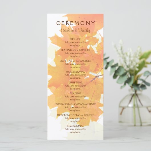 Hochzeitsprogramm für Herbstmaple-Blätter Programm (Stehend Vorderseite)