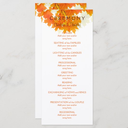 Hochzeitsprogramm für Herbstmaple-Blätter Programm (Vorne/Hinten)