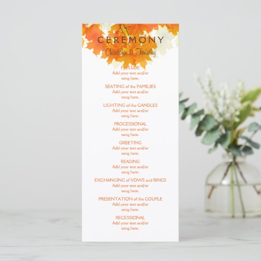 Hochzeitsprogramm für Herbstmaple-Blätter Programm (Stehend Vorderseite)