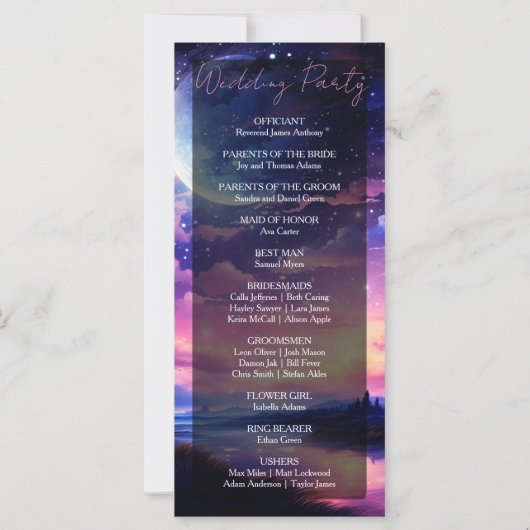 Hochzeitsprogramm für Himmelsstars (Rückseite)