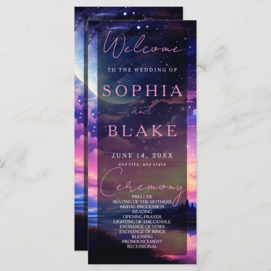 Hochzeitsprogramm für Himmelsstars (Vorne/Hinten)