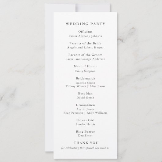 Hochzeitsprogramm für Hochzeiten im Sommer-Garten (Rückseite)