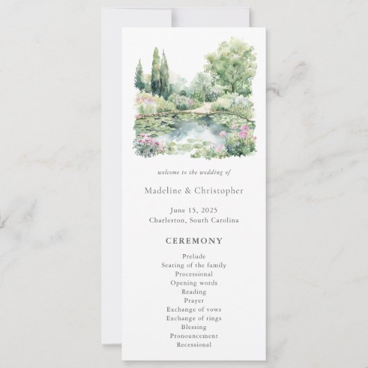 Hochzeitsprogramm für Hochzeiten im Sommer-Garten (Vorderseite)