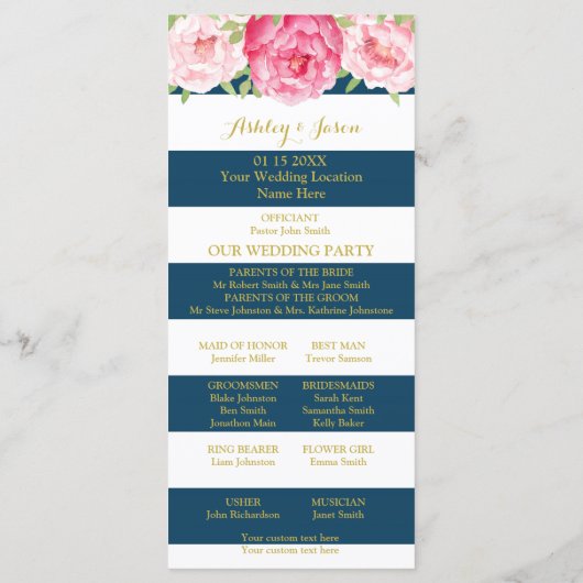 Hochzeitsprogramm für Hochzeiten in Navy Blue Stri Programm (Rückseite)