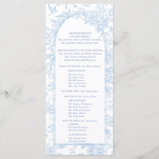 Hochzeitsprogramm für Hochzeiten mit Blauer Flora Programm (Rückseite)