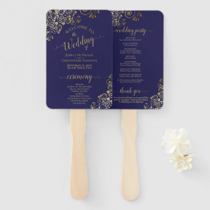 Hochzeitsprogramm für Hochzeiten: Navy Blue & Gold Fächer