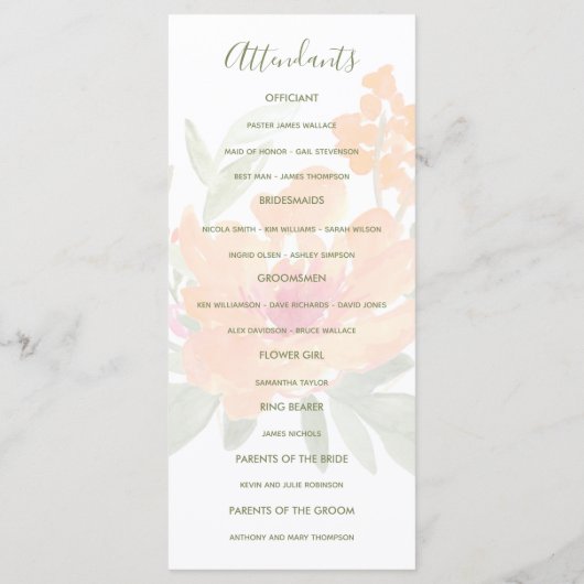 Hochzeitsprogramm für Hochzeiten von Wasserfarben Programm (Rückseite)