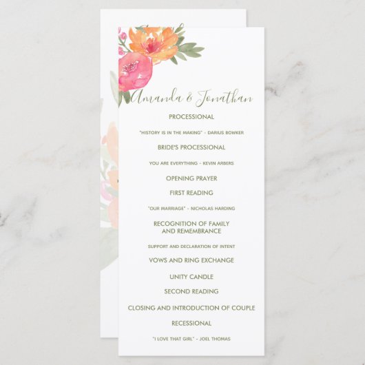 Hochzeitsprogramm für Hochzeiten von Wasserfarben Programm (Vorne/Hinten)