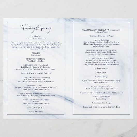 Hochzeitsprogramm für Hochzeitsmaße in Wasserfarbe (Rückseite)