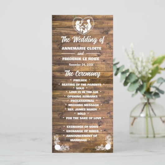 Hochzeitsprogramm für Holz und Rustikale Spitzen (Stehend Vorderseite)