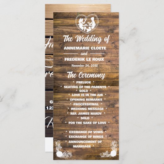 Hochzeitsprogramm für Holz und Rustikale Spitzen (Vorne/Hinten)