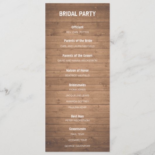 Hochzeitsprogramm für Holzkörner und Streichleucht Programm (Rückseite)