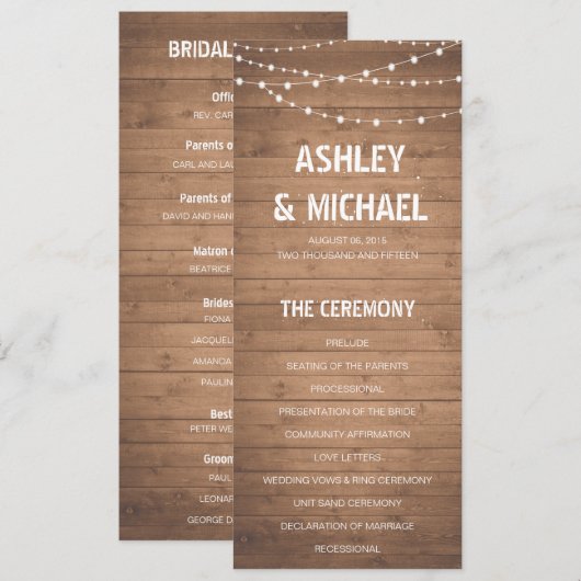 Hochzeitsprogramm für Holzkörner und Streichleucht Programm (Vorne/Hinten)