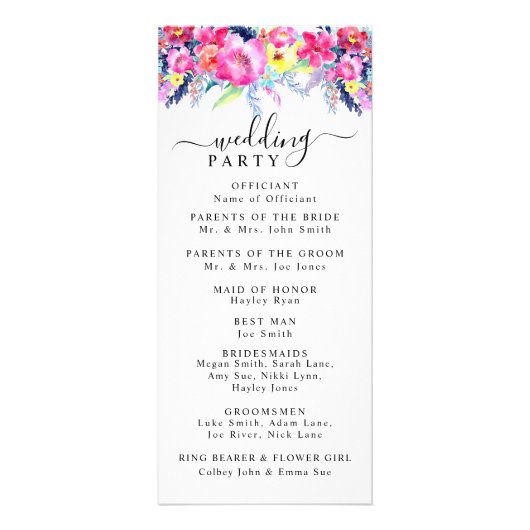 Hochzeitsprogramm für Hot Pink & Yellow Spring Werbekarte (Hinten)