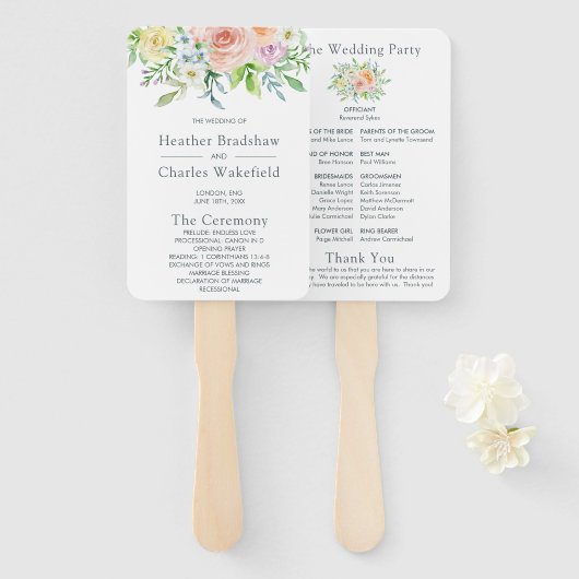 Hochzeitsprogramm für hübsche Blume Fächer (Vorne und Hinten)