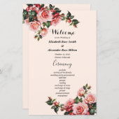 Hochzeitsprogramm für hübsche rosa rote Rosen (Vorne/Hinten)